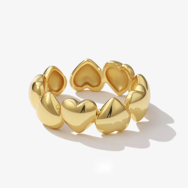 Heart Designs Ring 18k Gold Plated 925 Sterling Silver Heart Shaped Signet Open Rings for Women's