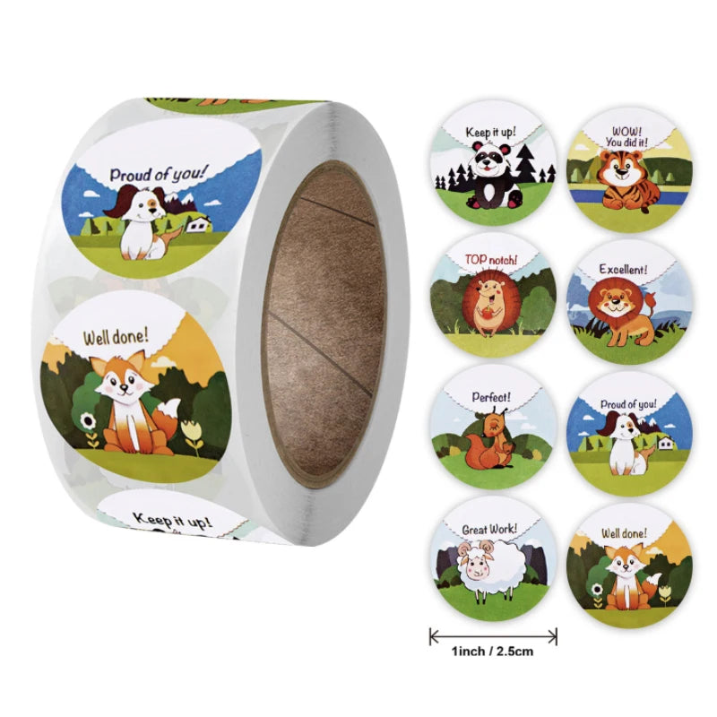 500 Pcs Roll 1 Inch 8 Design Customized Reward Teacher Gift Stickers Motivational Stickers or Kids