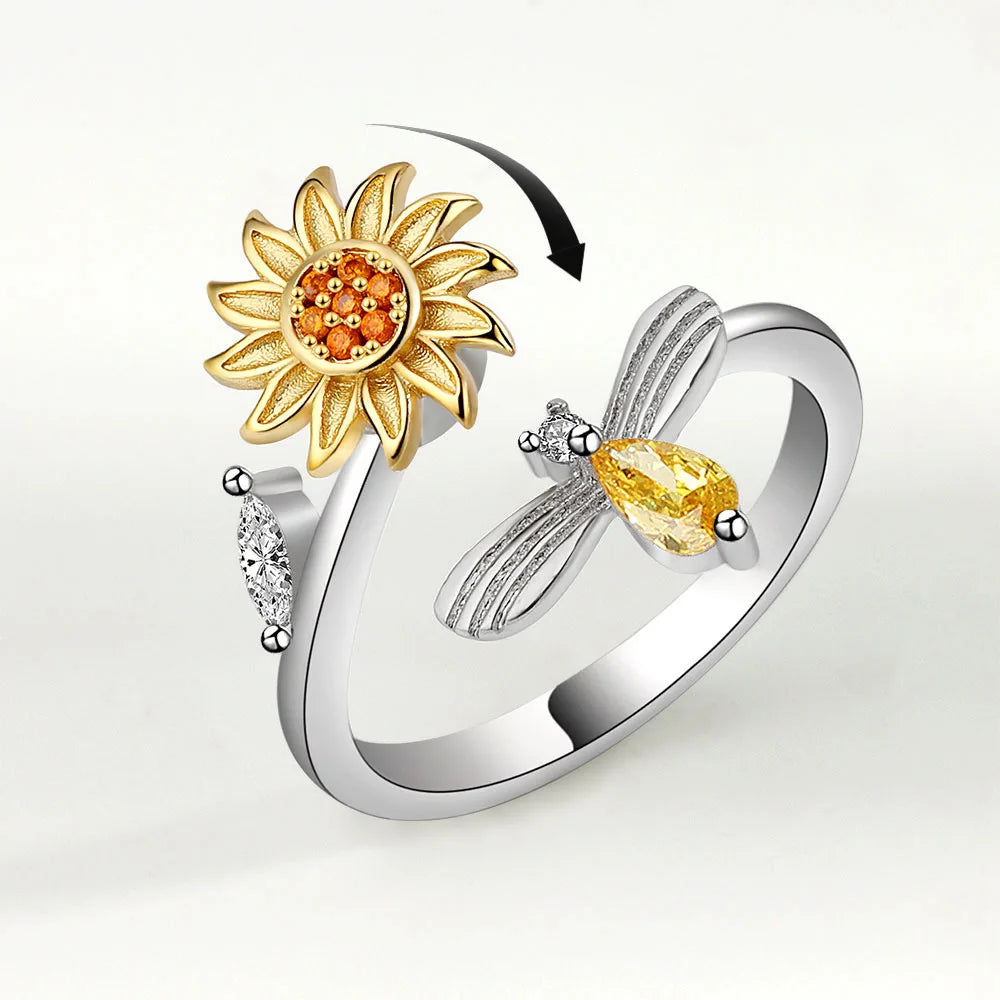 New Adjustable Sunflower Rotation Ring Female Sunflower Ring Wholesale