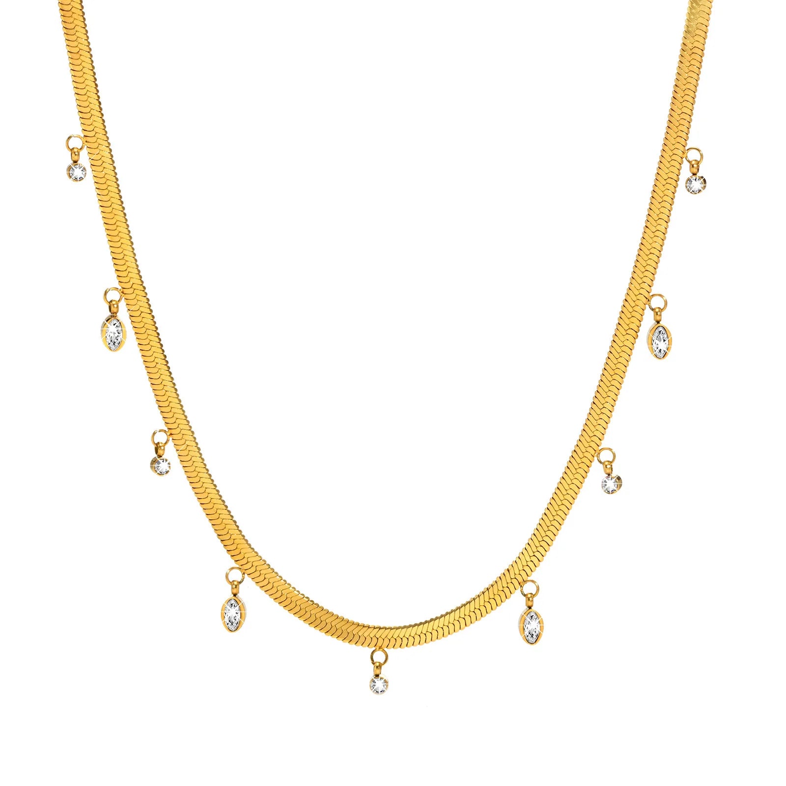 New Arrival Women Girls IP Gold Stainless Steel Snake Chain With Diamonds