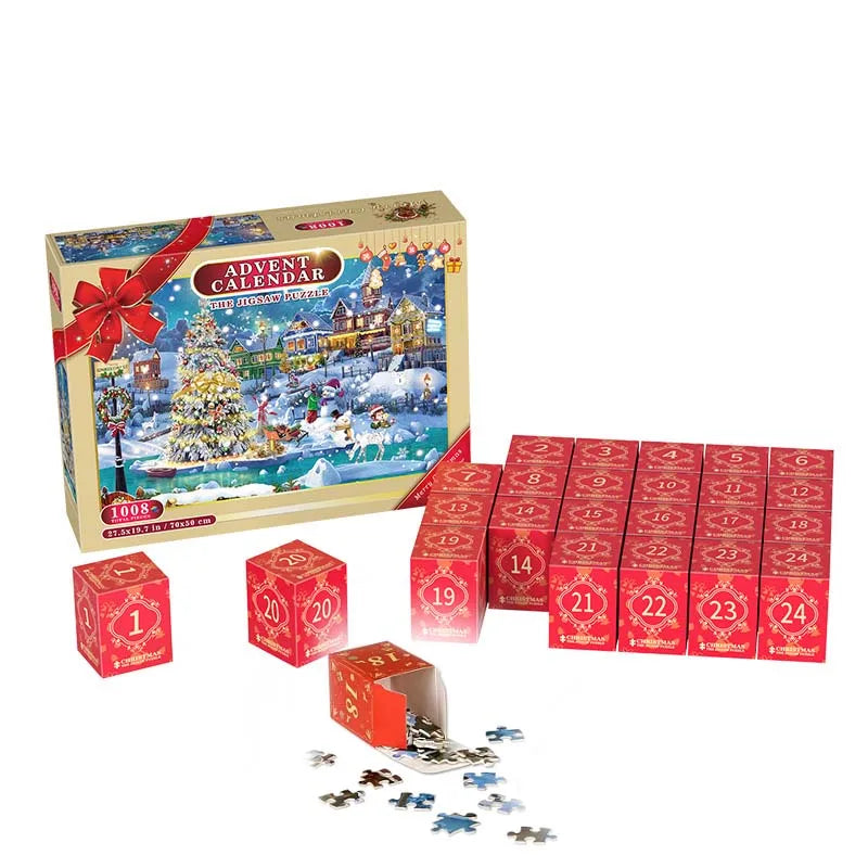 24 Days Stained Glass Jigsaw Puzzle Christmas Advent Calendar 2024 DIY Educational Toy Paper for Adults 1000 Pieces 52x75cm