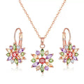 Dainty Jewelry Earring Necklace Wedding Gift Copper Colorful Zircon Flower Jewelry Set for Women