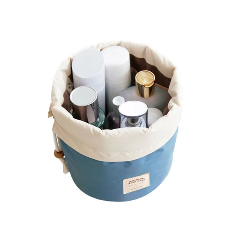Maleta De Maquiagem High Capacity Multifunction Travel Waterproof Drawstring Makeup Toilet Bag Cylinder Cosmetic Bag Vanity Box