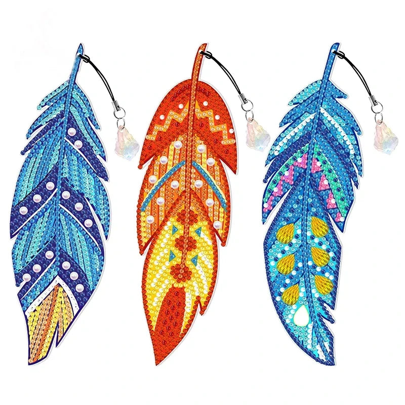 5d Diamond Painting Bookmarks Feather Bookmark Rhinestone Embroidery Mosaic Art Craft