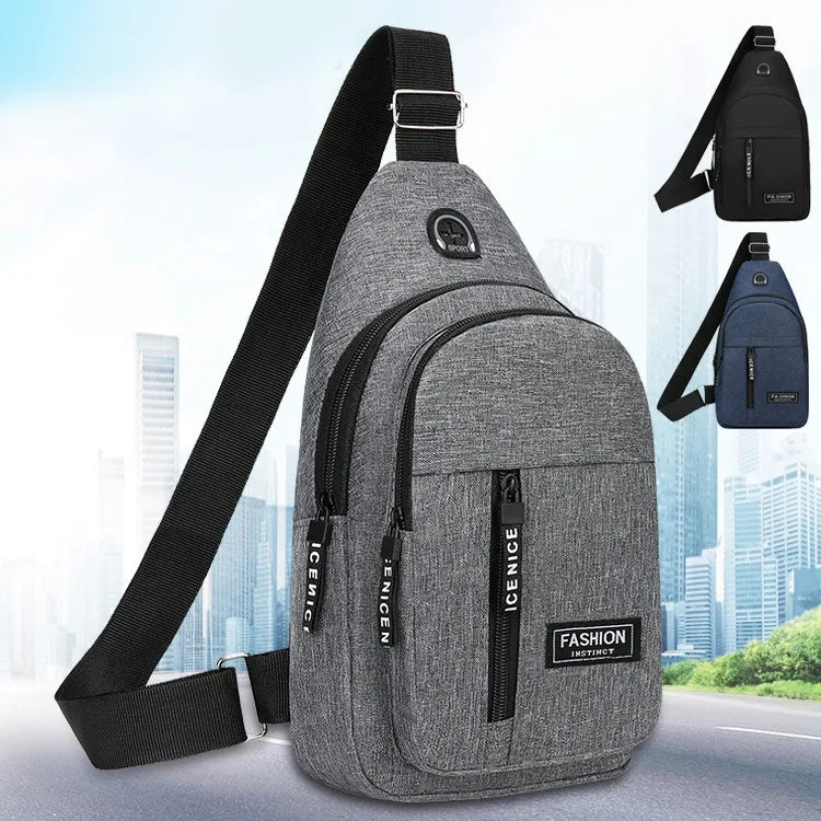 Fashion Men's Shoulder Oxford Crossbody Outdoor Sport Travel Chest Bag Solid Color Casual Multifunction Waist Phone Sling Bag