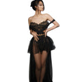 Elegant Strapless Mesh Corset Skirts 2 Piece Sets Women Birthday Dinner Gown Festival Outfit Cocktail Night Club A-Line Dress
