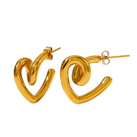 BJG0376E INS Heart Stud Earrings Stainless Steel Cute Rhodium & Gold Plated