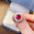 New Popular Silver 925 Original 2 Carat Brilliant Cut Diamond Test Past Red Moissanite Blossom Ring for Women Gift Fine Jewelry