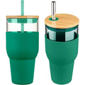 Hot Sale 32oz Glass Tumbler with Straw for Juice Eco Friendly Glass Water Bottle With Silicone Sleeve Bamboo Lid