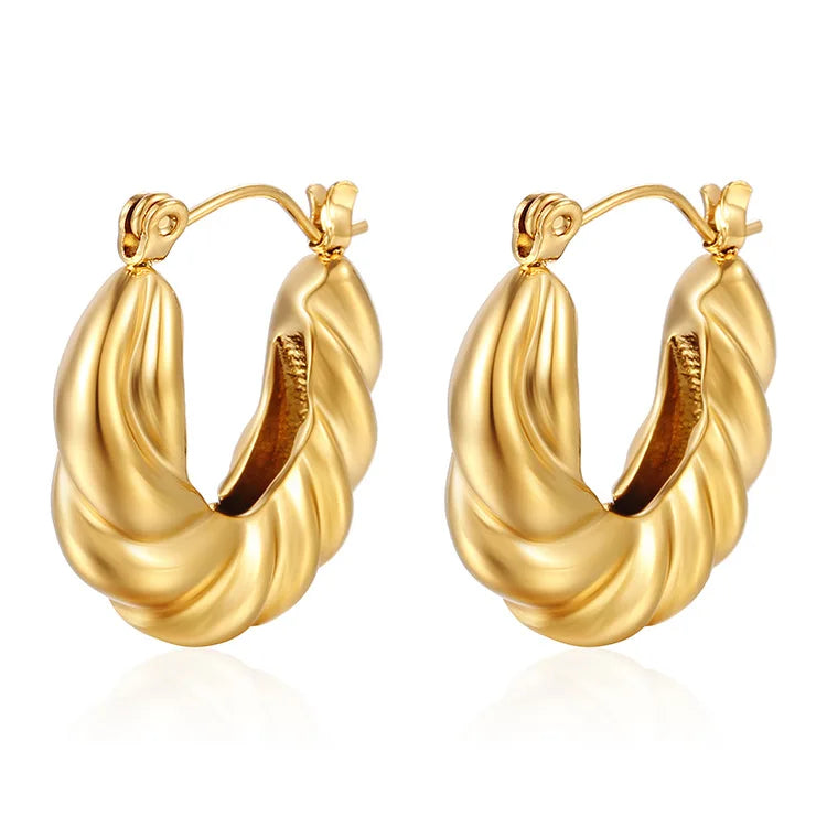 Nabest Hypoallergenic PVD Stainless Steel Hoops Earring Waterproof Round Twists Women Chunky Huggie Earrings