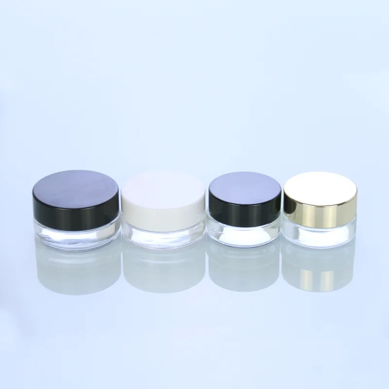 Empty Round Clear Cosmetic Lip Balm Container Transparent 3ml 5ml 10ml Mini Glass Eye Cream Jar with Gold Lid