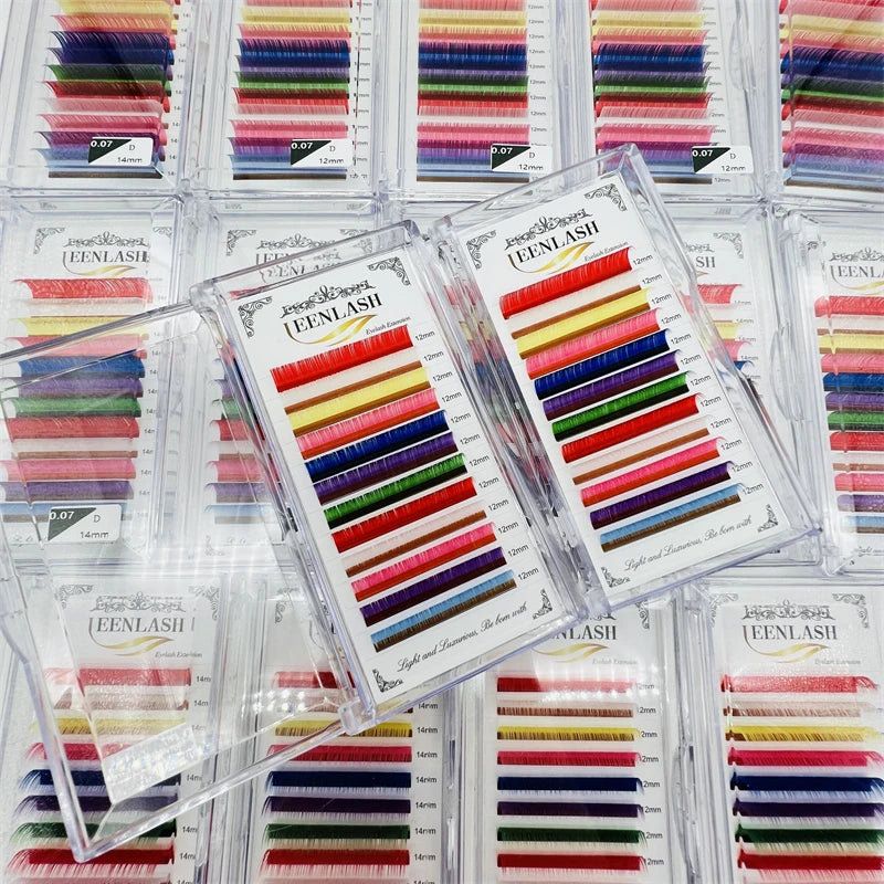 Popular Colorful Volume Lashes Individual Purple Blue pink Glitter Lash Extension Mix Coloured Faux Mink Lash Extensions