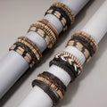 Multi Layer Mens Leather Bracelete  Coconut Wood Beads Handmade Wax Rope Woven Friendship Couple Bracelets & Bangles Set