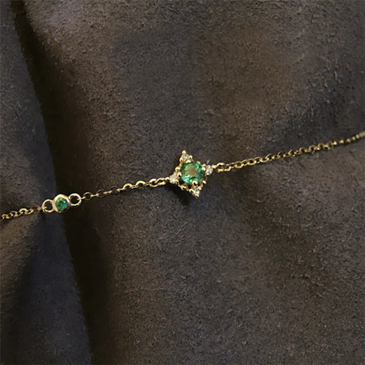 2025 Elegant Jewelry Designer Gold Plated Emerald Green Zircon Bracelet