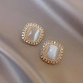 Classic Style Gold-Plated New Fashion Square Opal Jewelry Geometric Stud Earrings Bling Crystal Rhinestone for Women Made Alloy