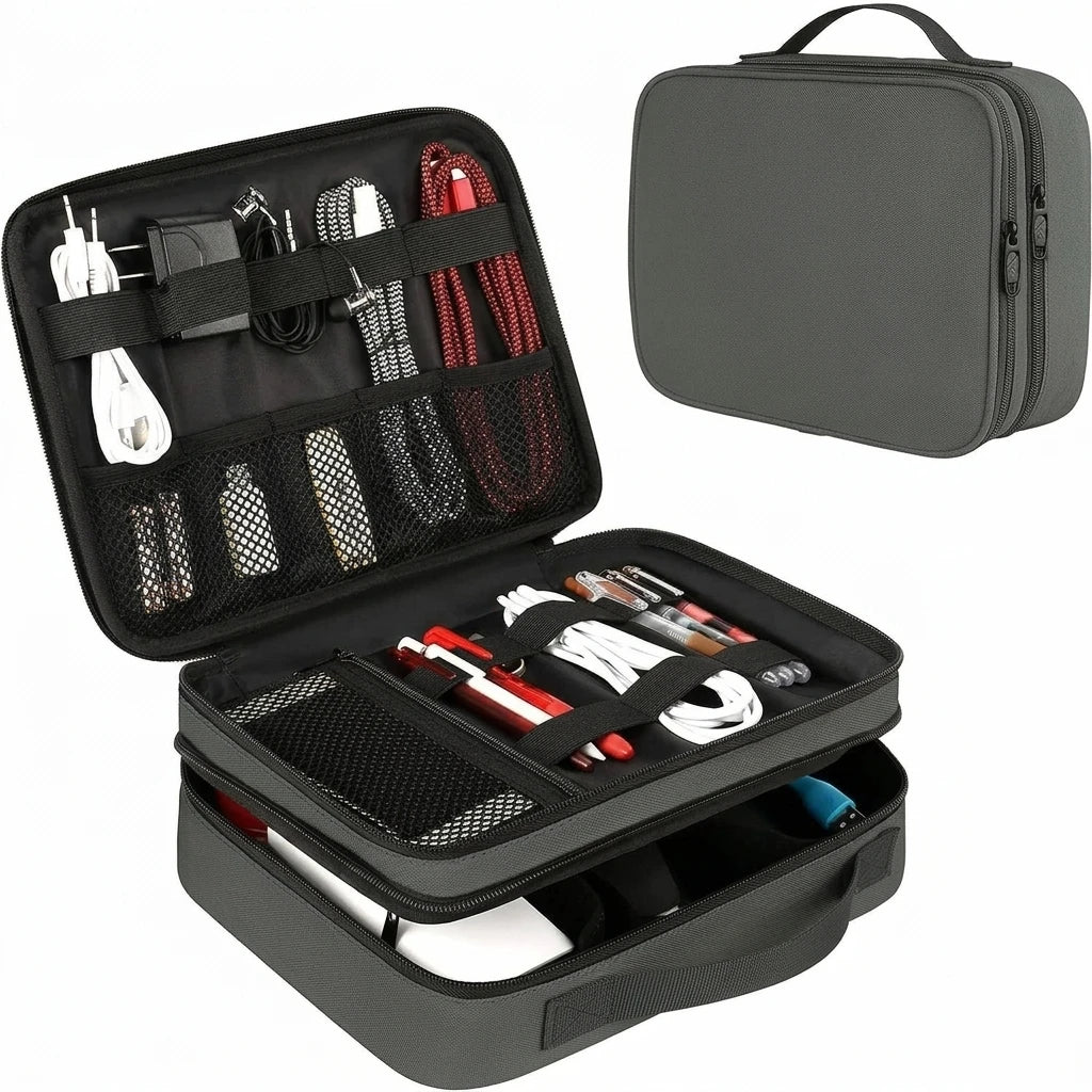 Large Capacity Portable Travel Bags Custom Water Resistant Electronic Organizer Case Double Layer Storage Bag