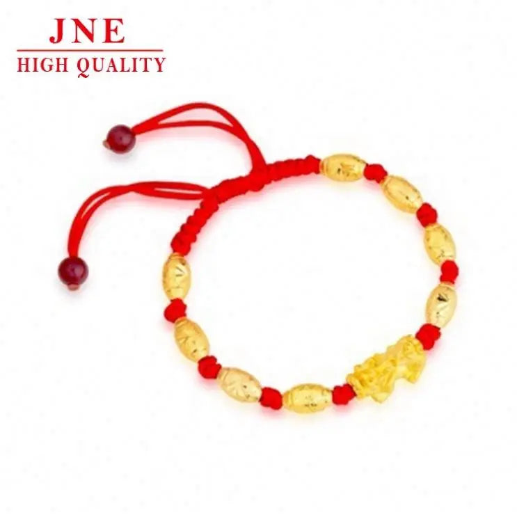 Alluvial Gold Pixiu Lucky Beads Bracelet Birth Year Red Black Rope Copper-Plated Gold Woven Hand Strap Men and Women Couple Gift
