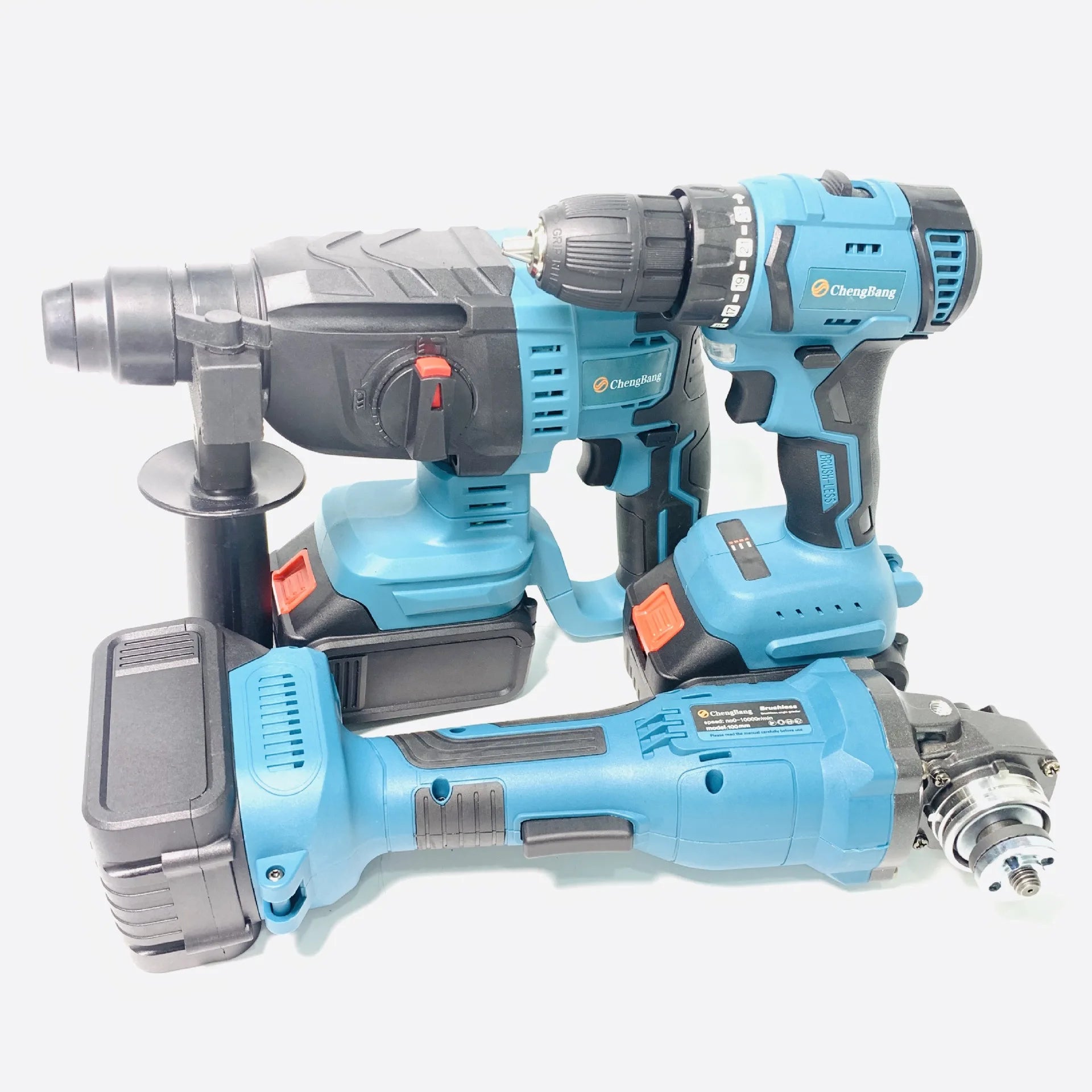 20V Cordless Power Tools Kit Rechargeable Lithium Brushless Electric Angle Grinder Screwdriver Hammer Drill Combination Tool Set