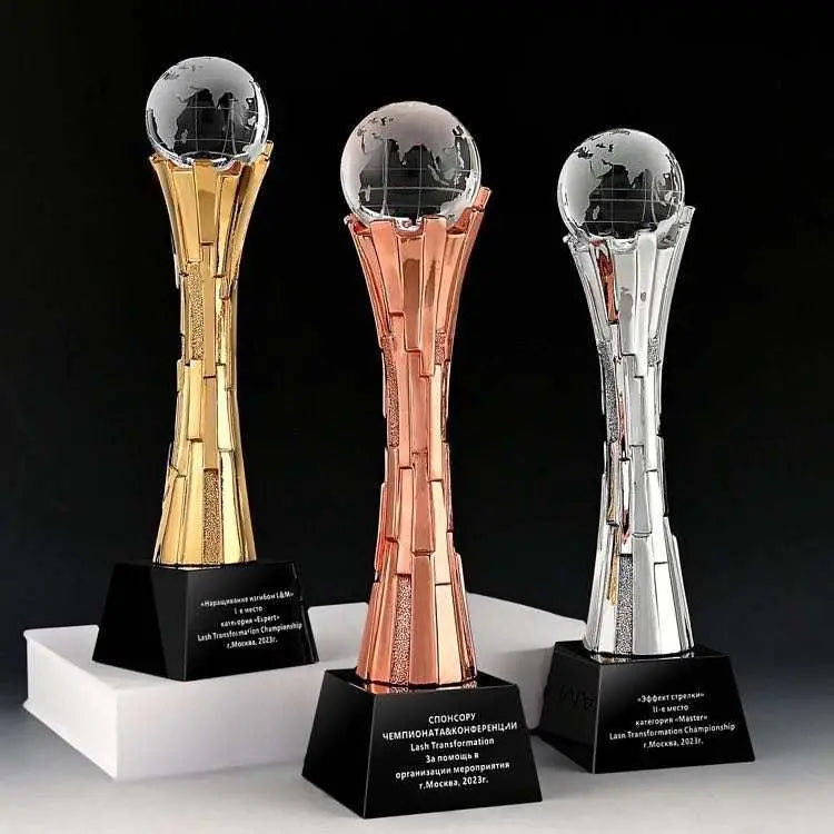 Gold Silver Bronze Resin Globe Ball Event Crystal Trophy Award MH-NJ0339