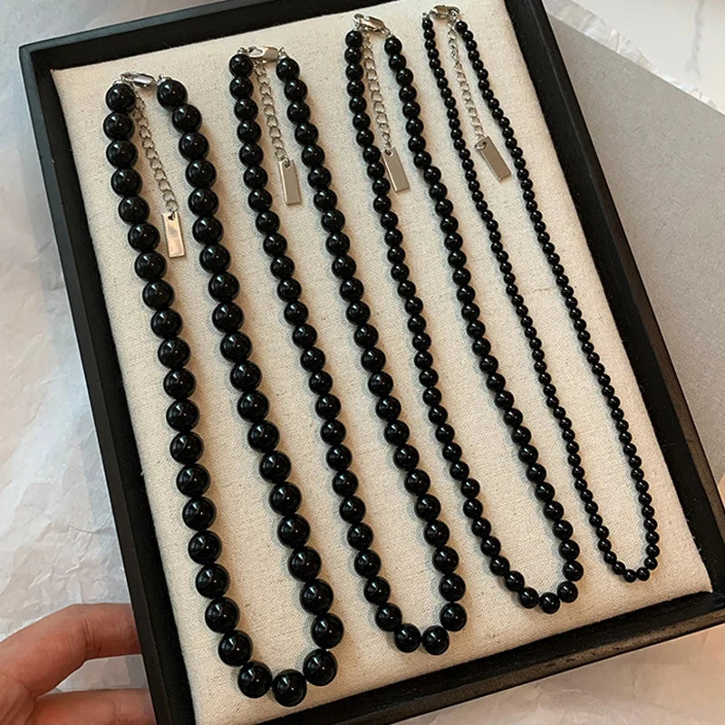 Fashionable and Versatile 4mm 6mm 8mm10mm Round Black Onyx 45cm Beaded Couple Necklaces Jewelry Customized
