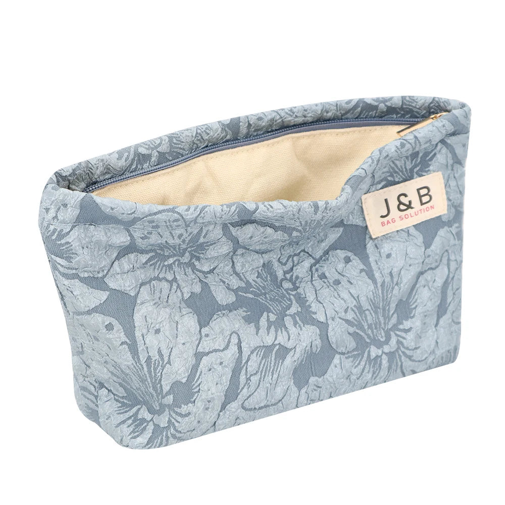 Custom Aqua Lotus Patterned Embossed Makeup Cosmetic Organizer Bag Fashion Design Sanitary Patch Organizer Toiletry Case