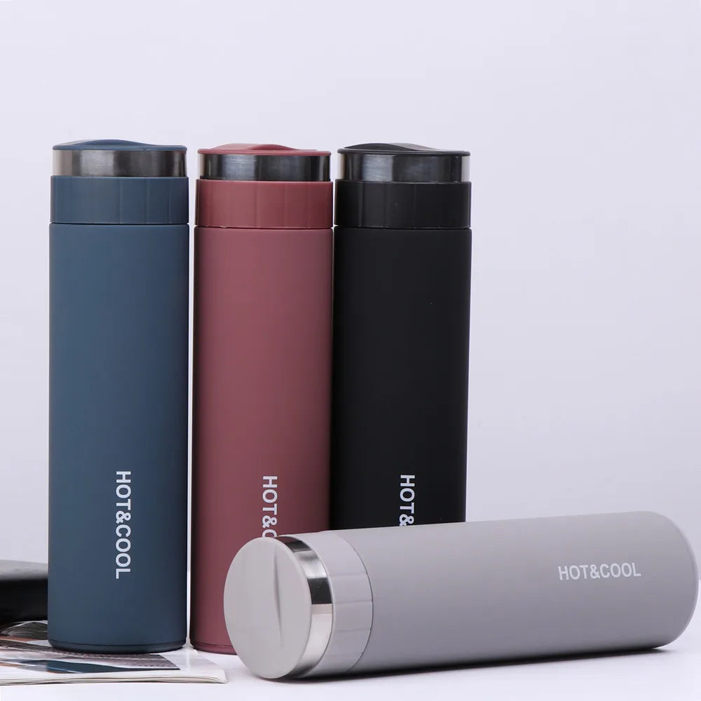 450ml Customized Stainless Steel Water Bottle Tea Mug Tumbler With Storage in Lid Straight Cup Vacuum Flask Office Cup