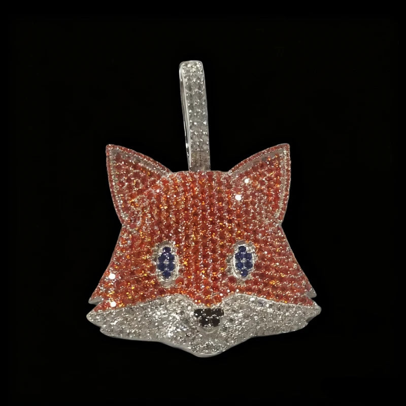 Fox 3D Jewelry Design Fashion Hip Hop Iced Out Cubic Zircon Stones 925 Silver Animals Fox Pendant Charms for Costume Show
