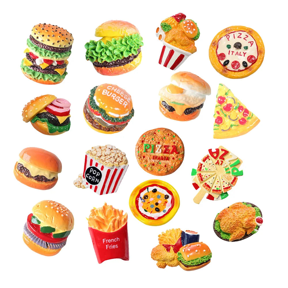 Hot Sale Big Miniature Hamburger Pizza Chips Popcorn Flatback Large Resin Charm Keychain Accessories Diy Decoration
