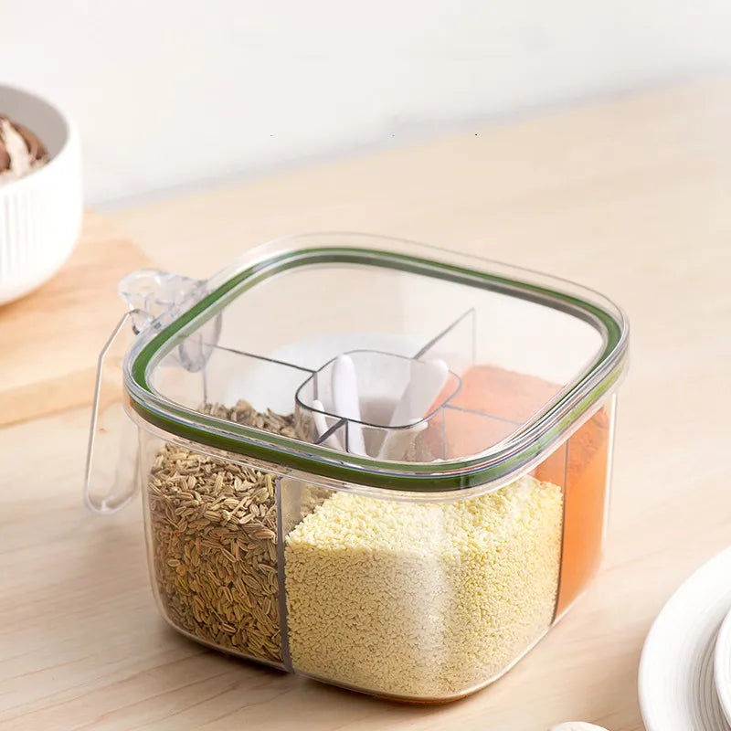 Choice Fun New Design Four Dividers Spice Organizer With Spoons Food Storage Jar