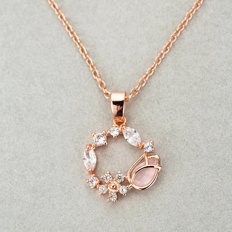 Fashion Dainty Flower Rose Necklace Girl Necklaces 18K Women Fashion Accessories Jewelry