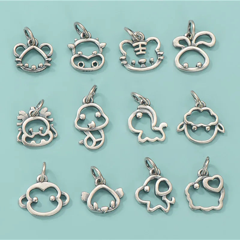 Vintage Style Jewelry Accessories 925 Sterling Silver Hollow Chinese Zodiac Charm Pendant for Necklace Bracelet Making