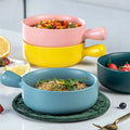 Hot Sale New Design Multi-color Durable Round Shape Porcelain Noodle Bowl with Handle Tableware Salad Bowl