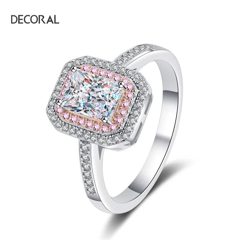 Factory Wholesale Luxury Jewelry 925 Sterling Silver Radiant Emerald Cut Ring 1 Carat  Moissanite Ring