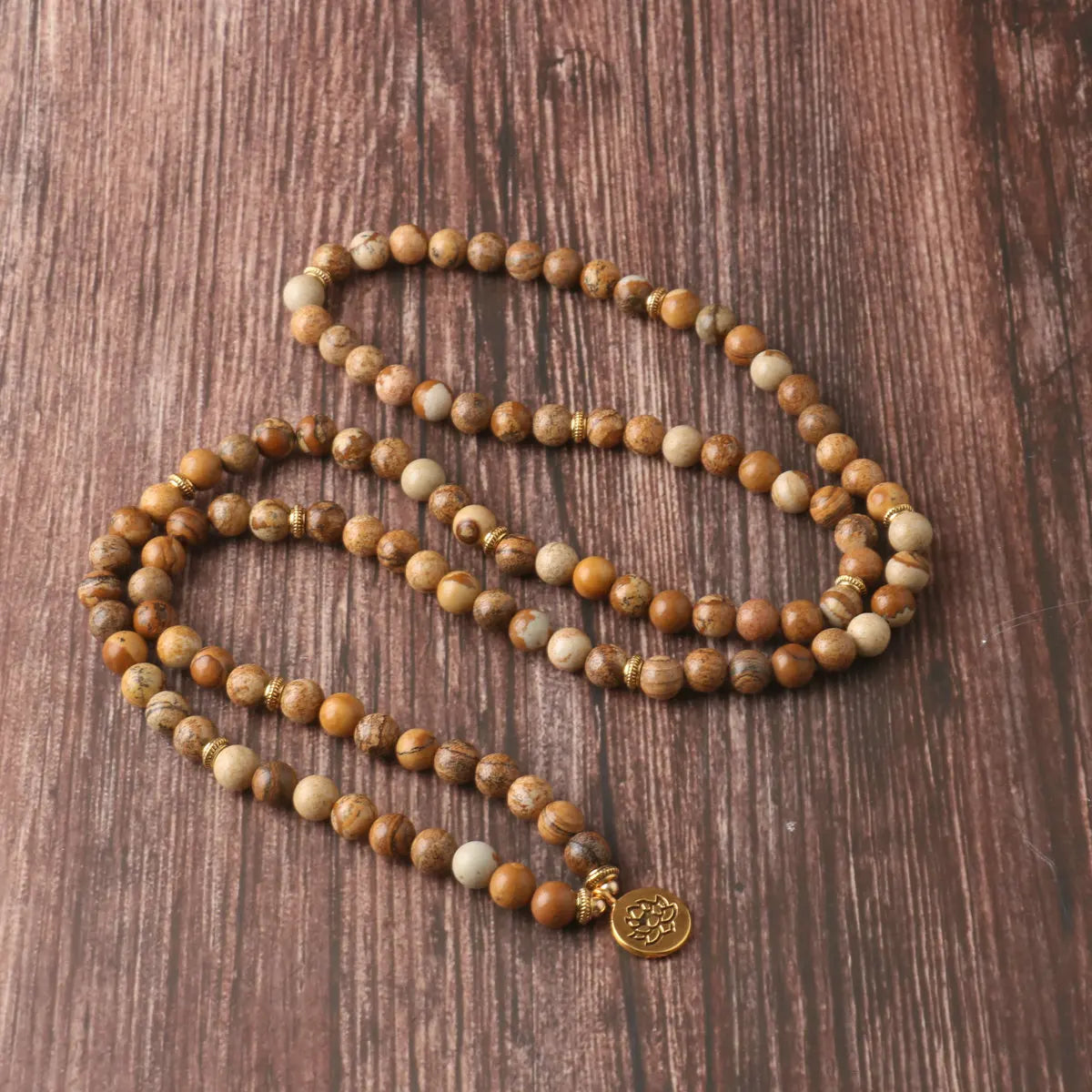 108 Beads Mala Prayer Necklace Natural Stone Picture Japer Healing Necklace Grounding Meditation Spiritual Protection Necklace