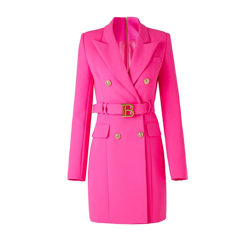 American Style New Autumn Elegant Fluorescent Color Street Lady Blet Blazer Dress Women Quality Chic Dresses