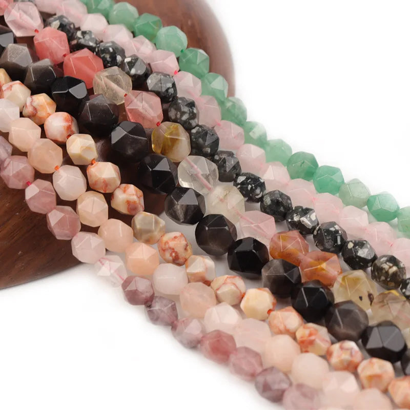 Handmade 8mm Faceted Rhombus Natural Stone Turquoise Agate Garnet Rose Quartz Beads for Bracelet