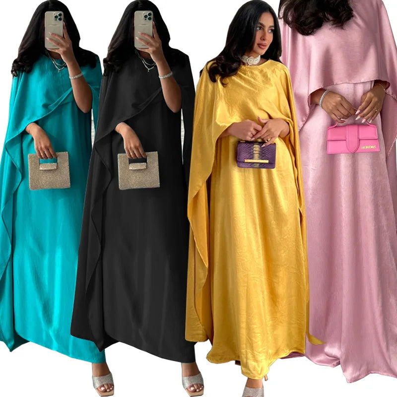 MQ108 High Quality Satin Abaya Women Muslim Dress Batwing Sleeve EID Ramadan Modest Turkey Islamic Clothes Abaya Robe Dubai