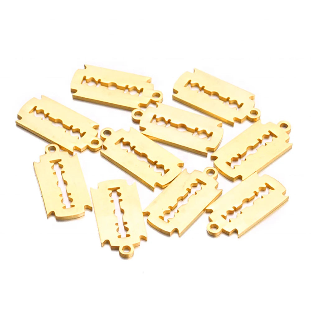 Gold Plated Stainless Steel European Razor Charms for Jewelry Making Geometric Pendants for Bracelets and Necklaces for DIY