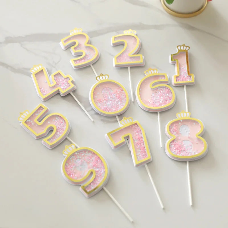 factory direct cake decoration creative glitter powder blue 0-9 numbers birthday cake plug-in cake card