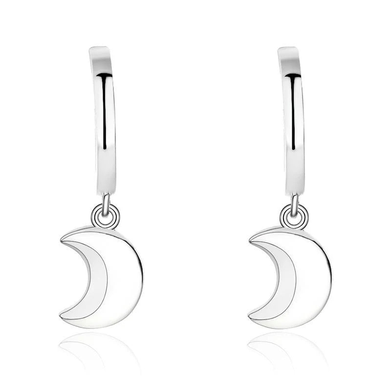 Simple Moon Trend 925 Sterling Silver Stud Earrings for Women Fine Jewelry Small Moon Studs