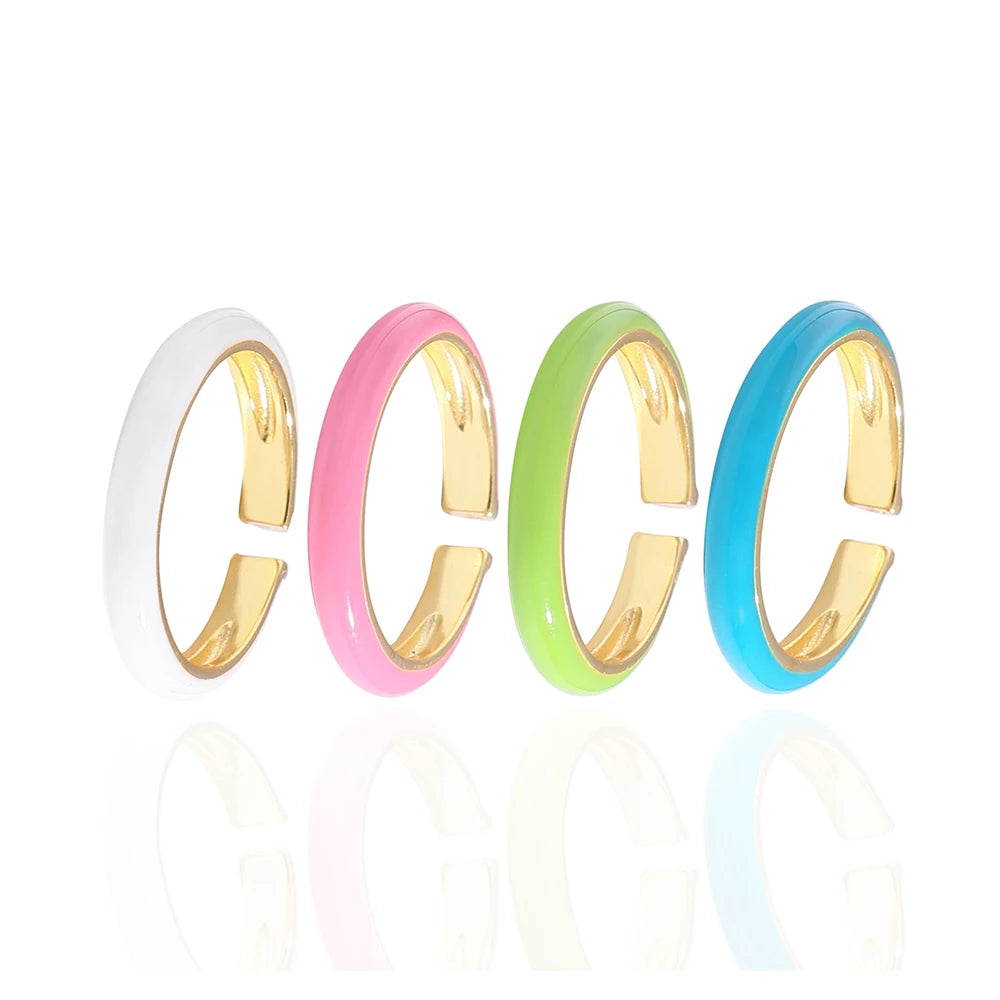 WMJZ848 Minimalist Jewelry Enamel Adjustable Ring 18K Gold S925 Sterling Silver Jewelry for Women Colorful Enamel Stack Rings