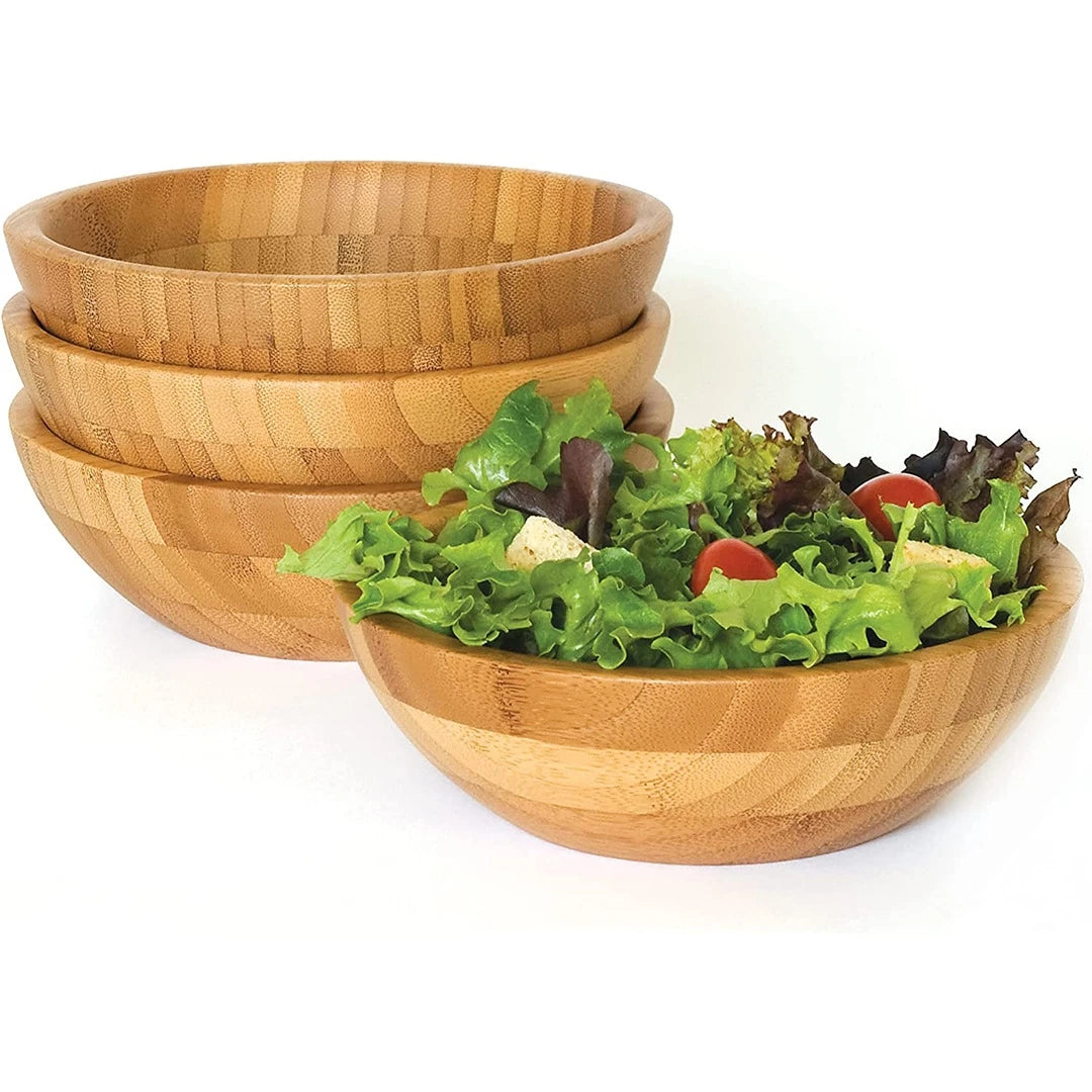 Natural Eco-Friendly Durable Bamboo Salad Serving Bowl Set for Travel Use