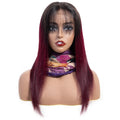 HL12-B9  4x4 13x4 Lace Wigs T1B# & 99J#  Gradient Bicolor 180% Remy Human Hair Wigs Straight Fo Black Women