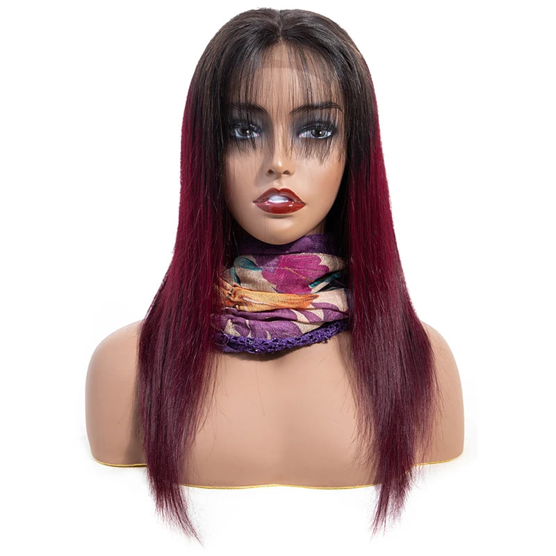 HL12-B9  4x4 13x4 Lace Wigs T1B# & 99J#  Gradient Bicolor 180% Remy Human Hair Wigs Straight Fo Black Women