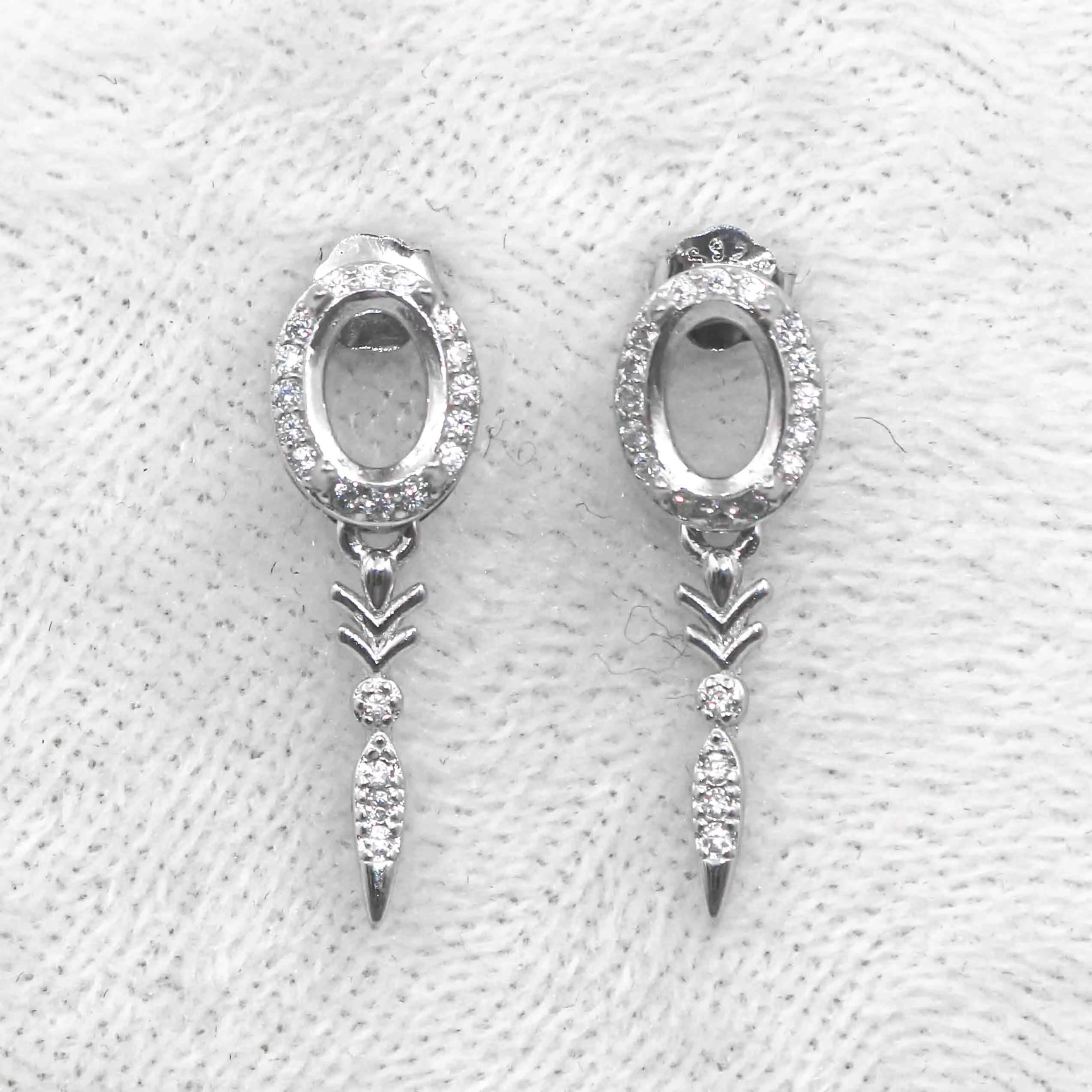 Sterling Silver 5*7mm Semi Mount Stud Eardrops Empty Frame Support Blank Setting S925 Base Without Center Stone DIY for Inlay
