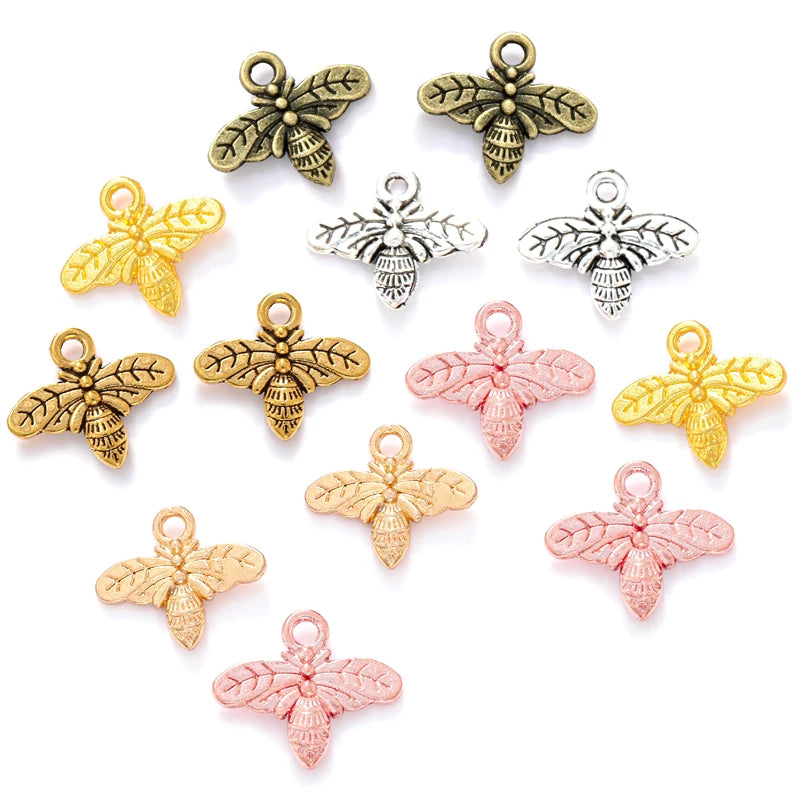100pcs/bag Antique Silver Color Bee Charms Pendant Jewelry Metal Alloy Jewelry Marking 15*12mm D2105