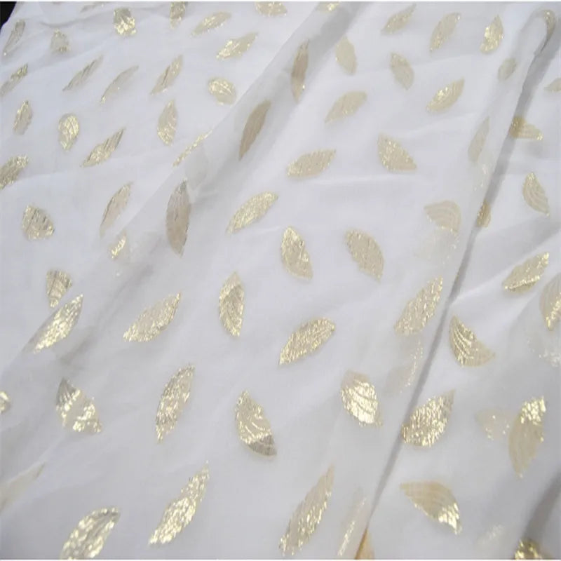 Good Quality Organic Milk Mulberry Silk Metallic Fabric Lurex Gold Wing Pattern White for Women Girl Shirt Apparel