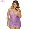 Embroidery Mesh Lace Sleepwear Babydoll Nightwear Purple Lingeries Women Plus Size Fat Girl 2 Pieces Lingerie 6xl 4xl 5xl Thin
