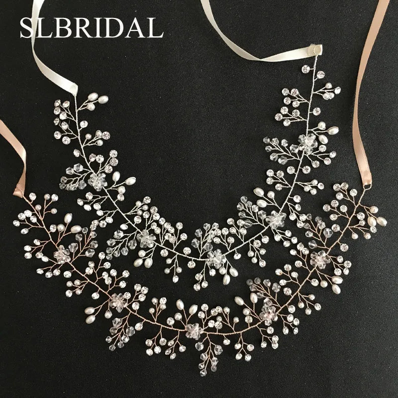 SLBRIDAL Handmade Hot Sale Classic Crystal and Pearls Wedding Headpieces Hair Vine Hair Accessories Headband Bridal Headdress