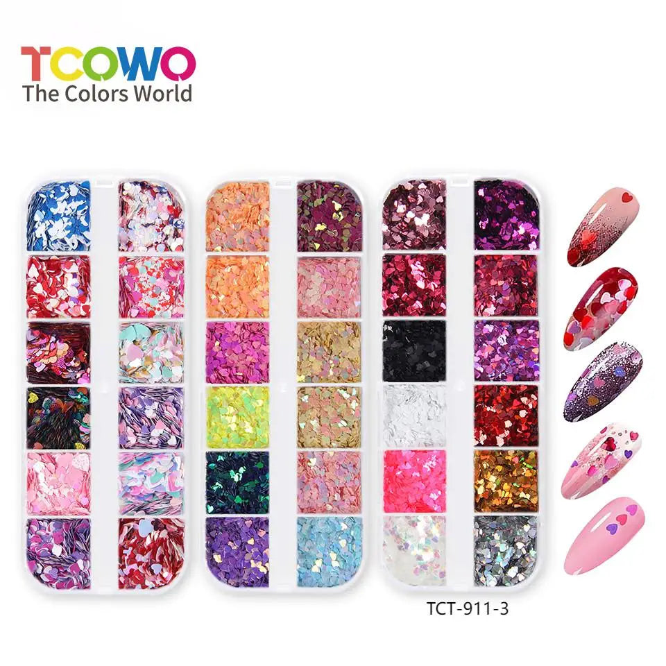 12 Grids Valentine's Day Glitter Love Sequins  Lip Sweet Heart Mix Glitter for Nail Hair Shimmer Beauty Body Art Party Decor